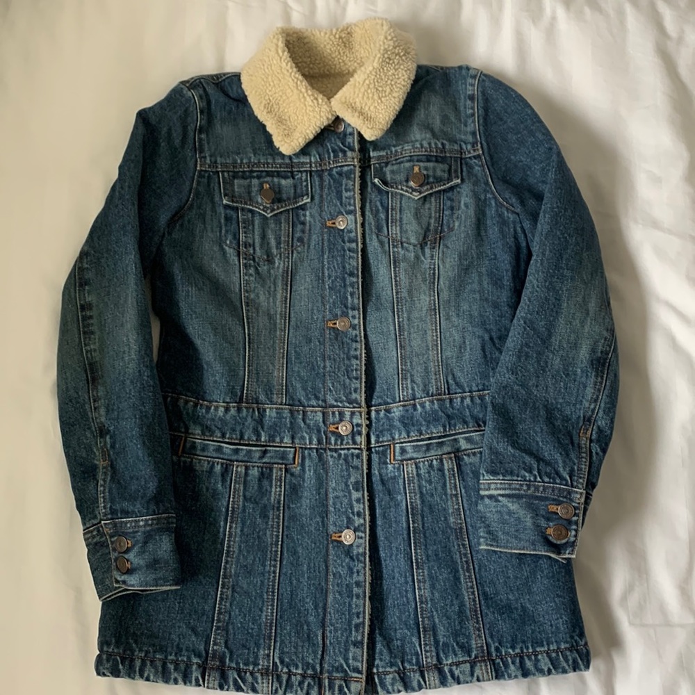 GAP Cozy Sherpa Lined Long Denim Jacket  EUC